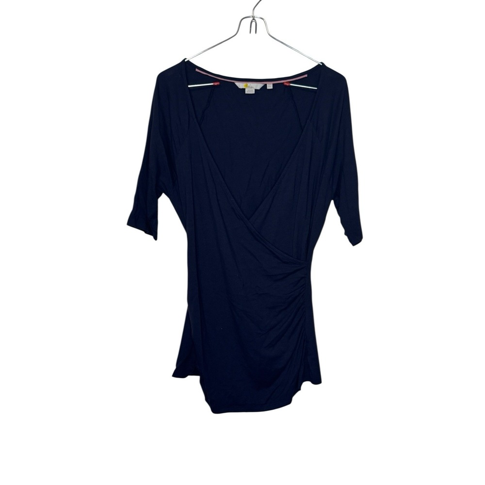 Boden Women's Top Faux Wrap V-Neck 3/4 Sleeve Ruched Stretch‎ Navy Blue Size 6